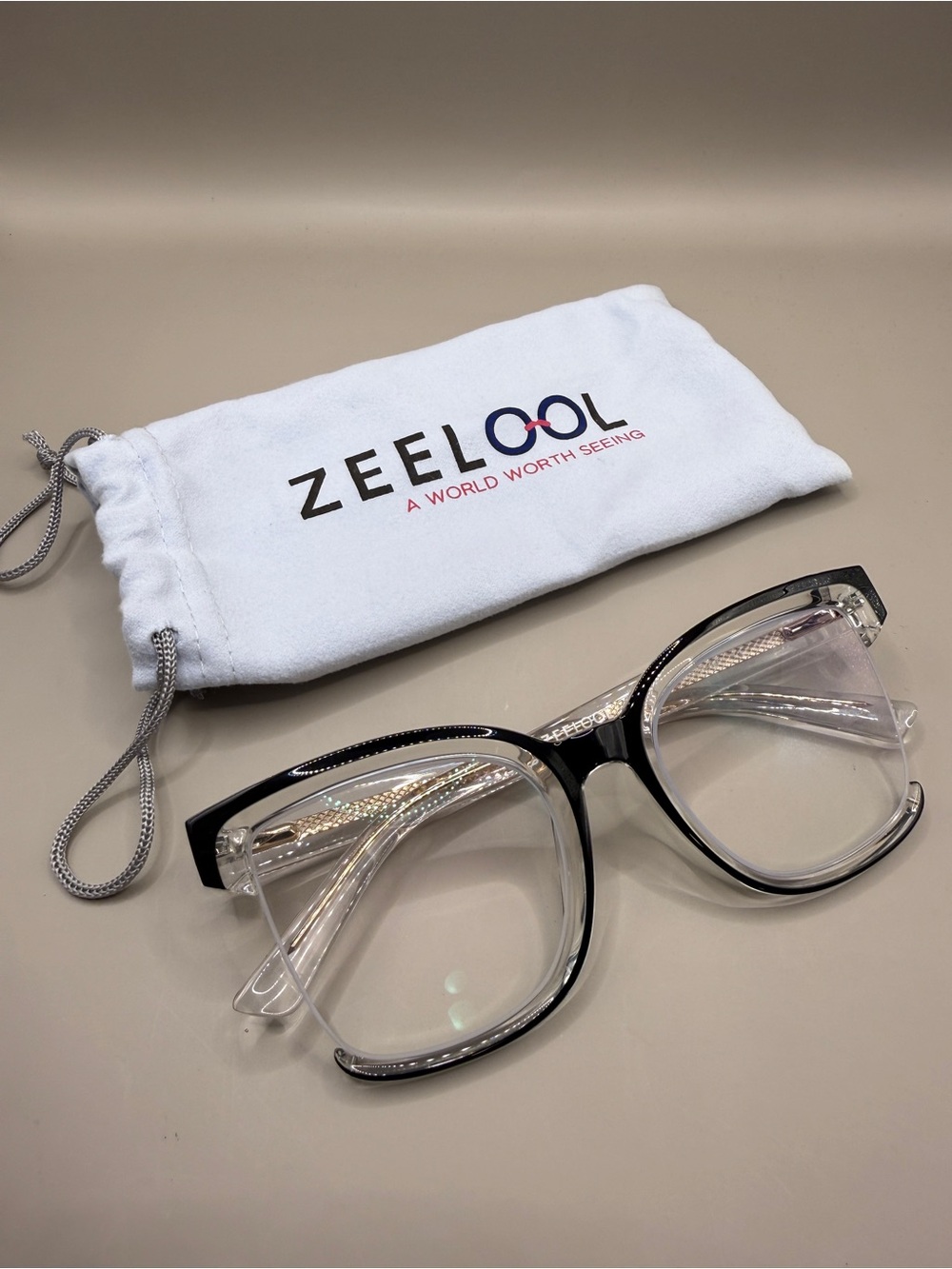 Zeelool Clear and Black Cat-Eye Glasses Frame, Unknown prescription